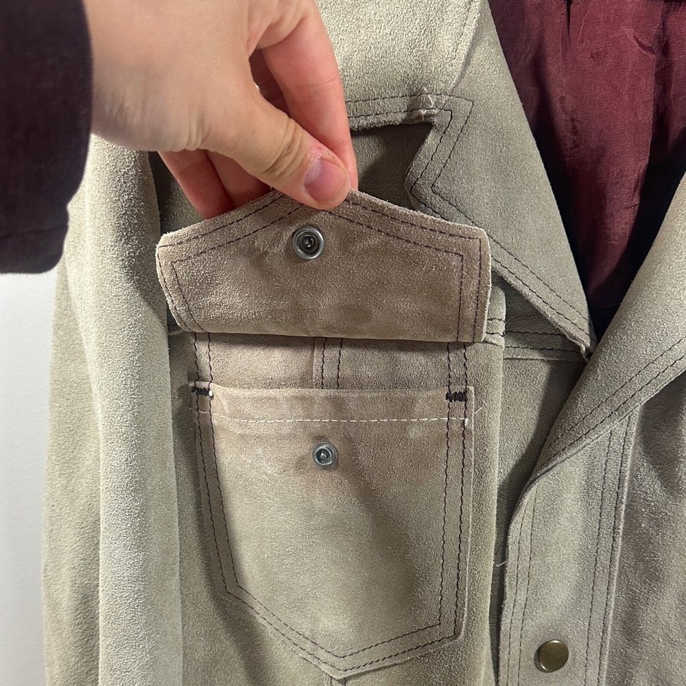 Men's Tan Leather Suede Shirt Jacket 42 Reg The Leather Shop Sears - Picture 5 of 14